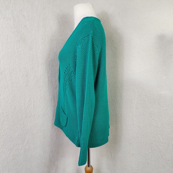 Peter Hahn Green Crochet Knit Long Sleeve V-neck Cardigan UK Size 18 - Picture 4 of 5